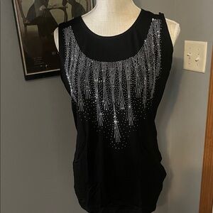 Chic Black Tank Top with Silver Detailing